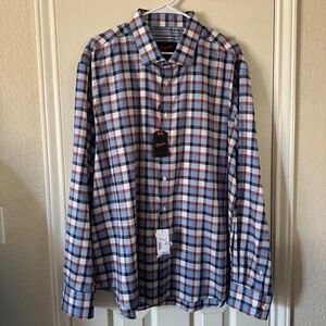 Egara Men’s Slim Fit  Dress Shirt Size XXL –checkered blue brown Non Iron